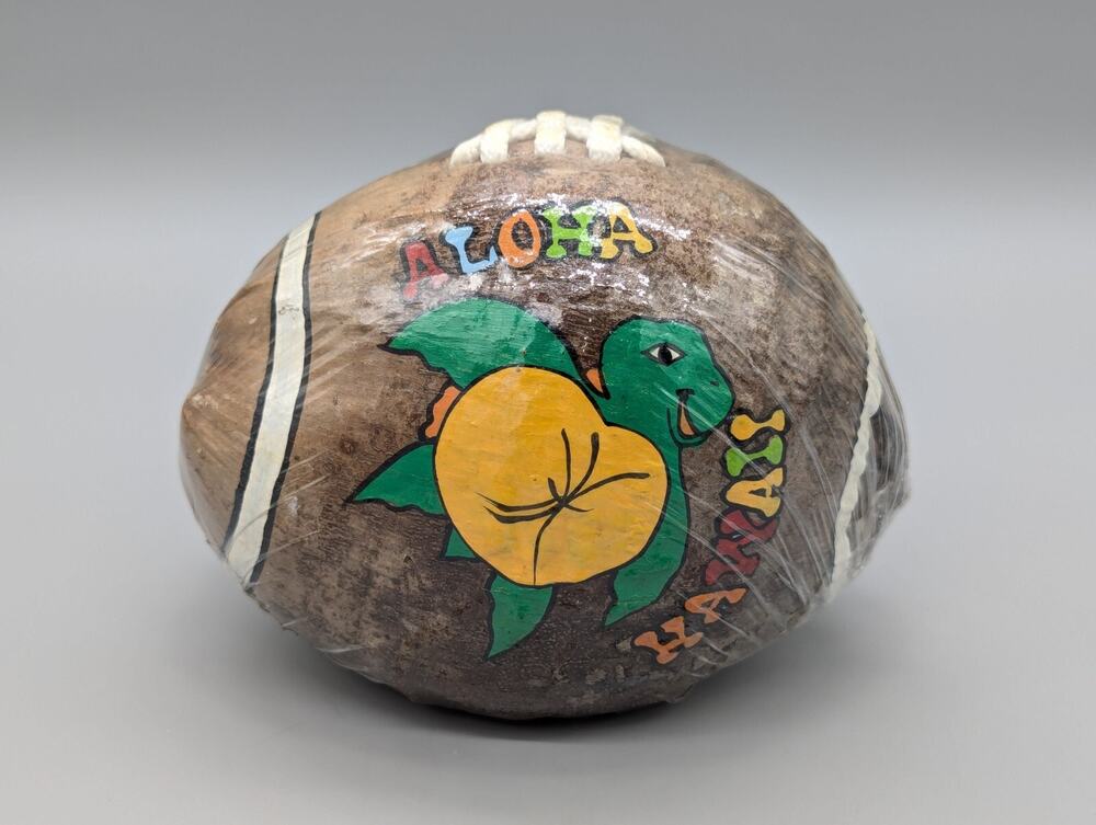 "Hawaii Official Football" Hand Painted Coconut Souvenir From Hawaii Fun